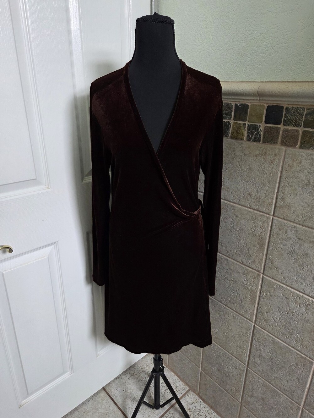 Bisou Bisou Dark Brown Velvet Long Sleeve Wrap Dress Whimsigoth Dark Fairy M